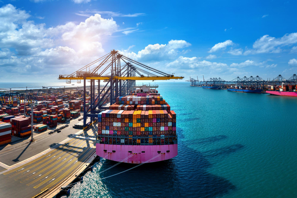 Container Ship Moving at Port